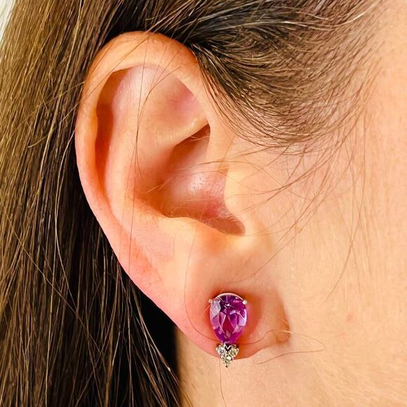 Natural Amethyst Diamond Earrings 14k W Gold 3.62 TCW Certified $2,950 210753 - Picture 3 of 8